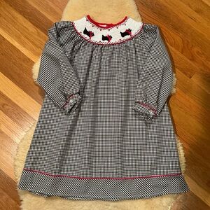 Rare Editions smocked scottie black and white gingham bishop dress